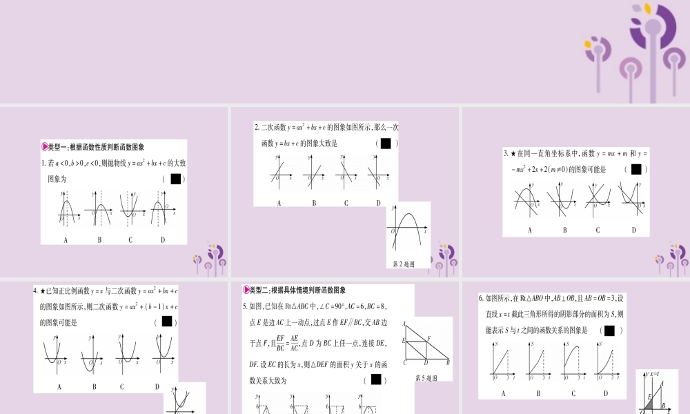 九年级数学上册 第二十二章 二次函数 222 二次函数与一元二次方程 小专题(七)函数图像的判断作业课件 (新版)新人教版 课件