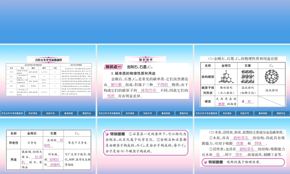 中考化学复习 第1编 教材知识梳理篇 第6单元 碳和碳的氧化物(精讲)课件
