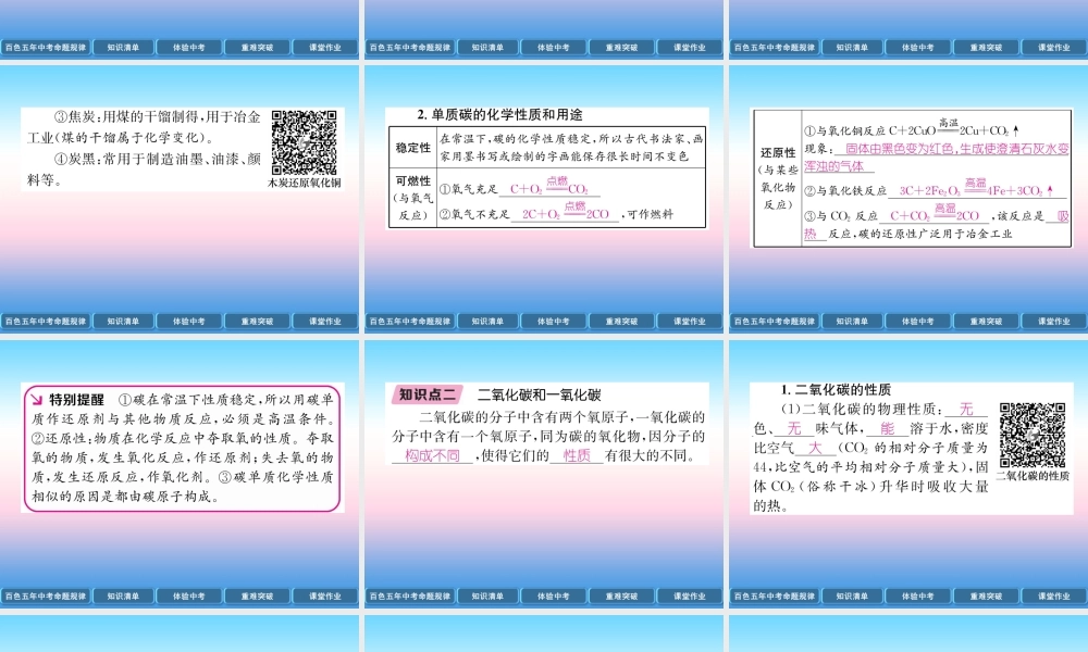 中考化学复习 第1编 教材知识梳理篇 第6单元 碳和碳的氧化物(精讲)课件