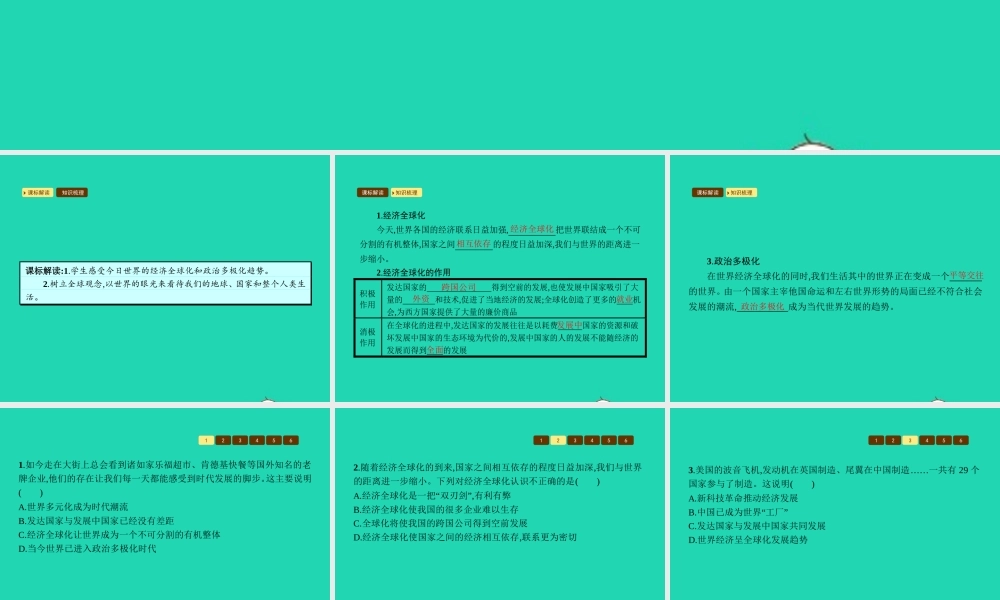 九年级政治全册 第一单元 世界在我心中 第一节 感受今日世界 第2框 放眼国际经济与政治课件 湘教版 课件