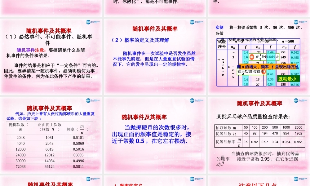 数学 第三章 概率  随机事件的概率课件 北师大版必修3 课件