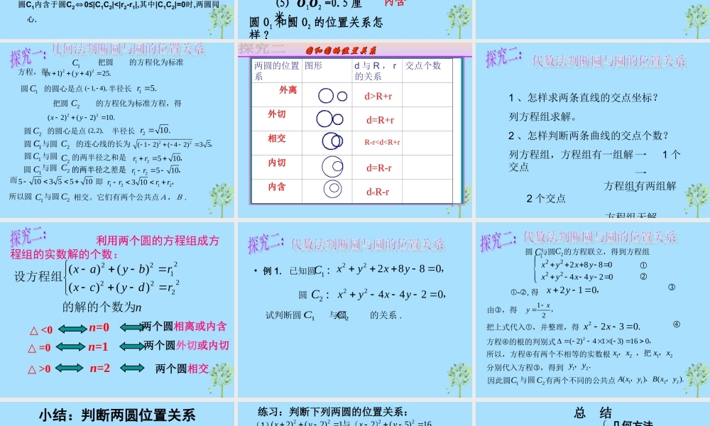山西省忻州市高考数学 专题 圆与圆的位置关系复习课件