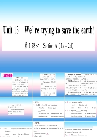 九年级英语全册 Unit 13 We re trying to save the earth(第1课时)Section A(1a 2d)课堂导练课件(含中考真题)(新版)人教新目标版 课件