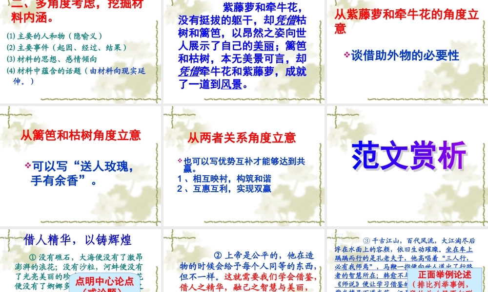 届高三语文高考复习(作文)专题系列课件45(作文分论之寓意型材料作文的审题、立意构思) 课件