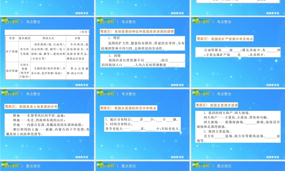 中考地理专题复习课件 第九单元 中国的自然资源 湘教版 课件