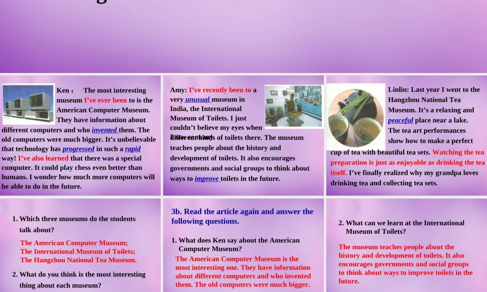 八年级英语下册 Unit 9 Have you ever been to a museum(第2课时)课件 (新版)人教新目标版 课件