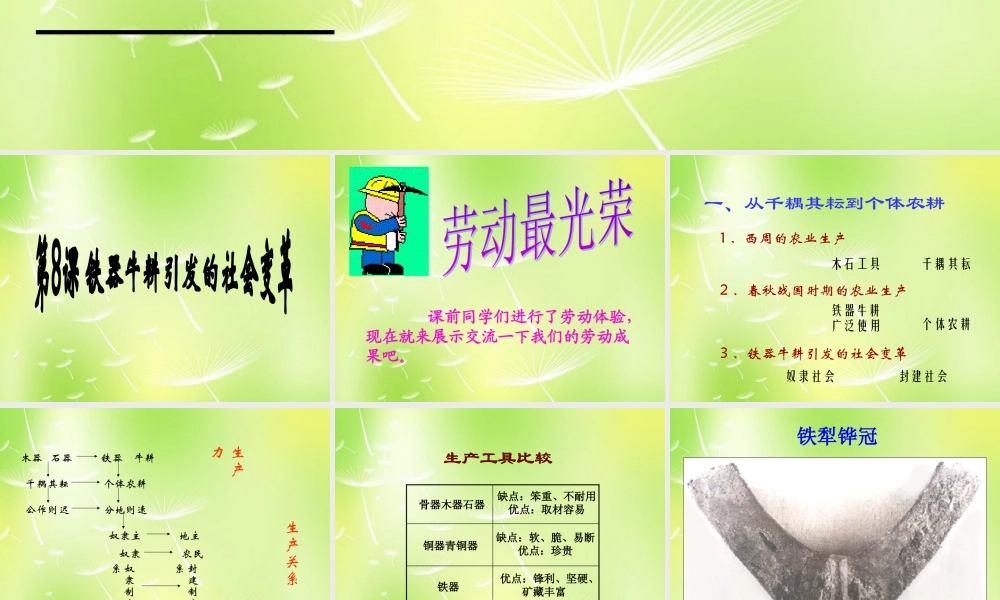 中学七年级历史上册 第二单元 第8课 铁器牛耕引发的社会变革课件 北师大版 课件