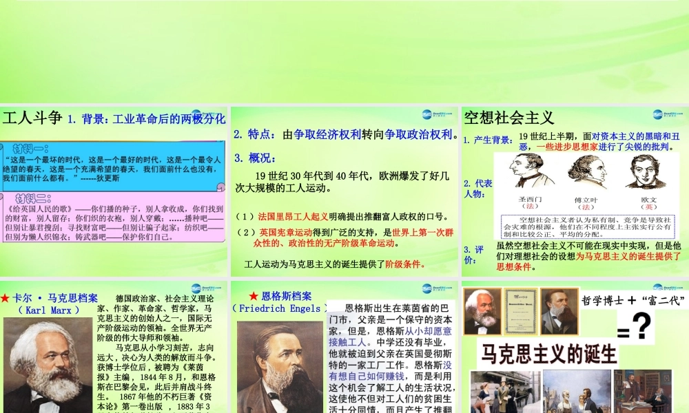 八年级历史与社会下册 7.2 工人的斗争与马克思主义的诞生课件 人教版 课件