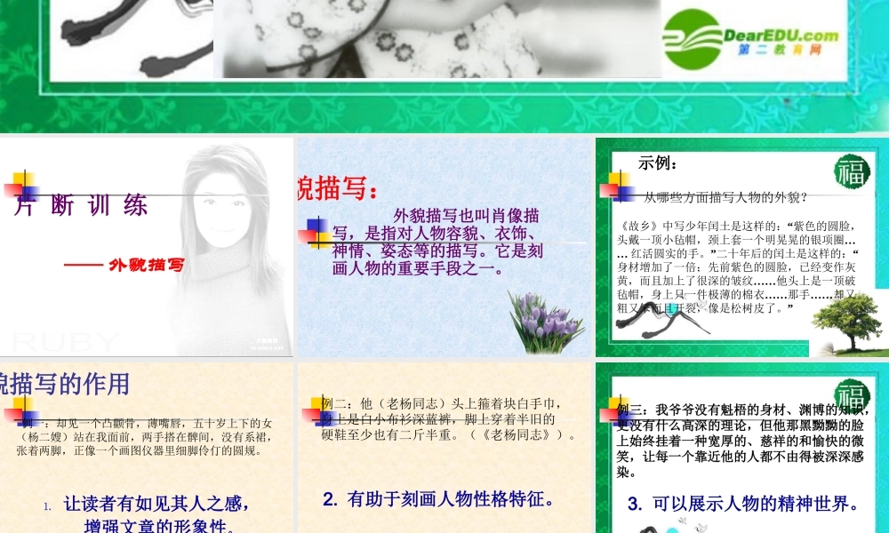 七年级语文作文片断训练一 外貌描写课件