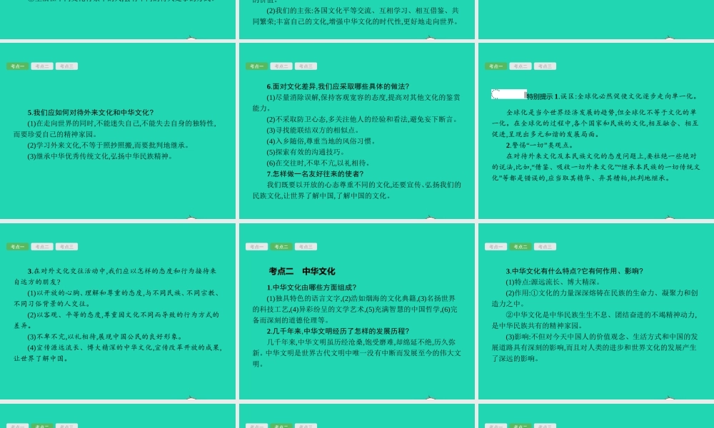 中考政治 第一编 基础篇 第三部分 我与国家和社会 第19讲 文化建设 民族精神课件