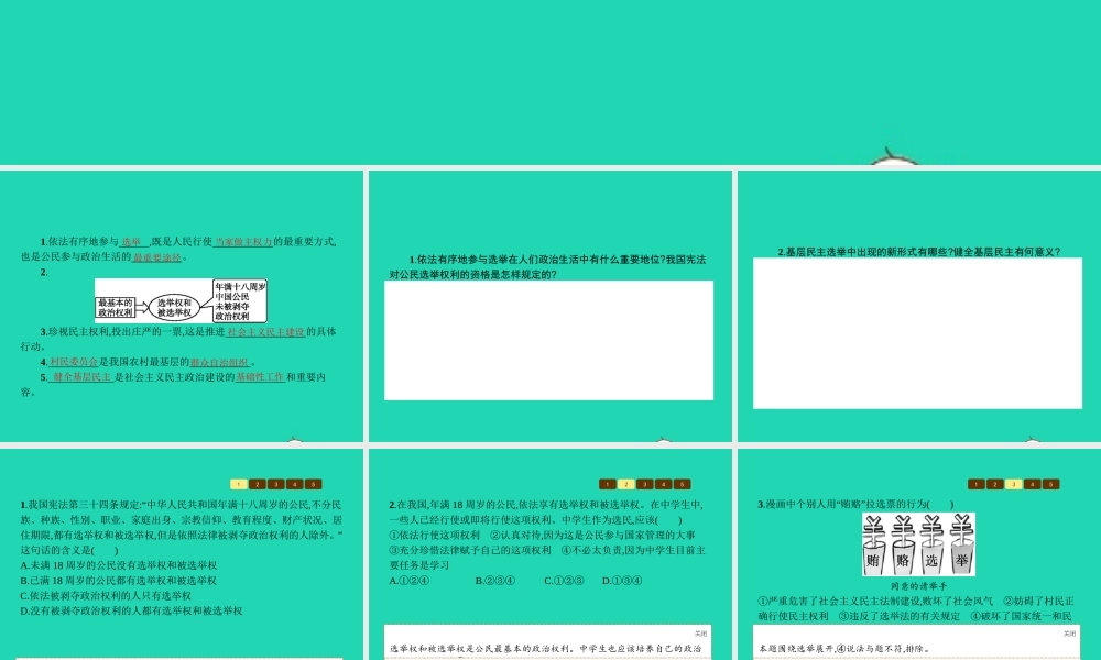 九年级政治全册 第四单元 又到两会时 11 神圣的一票课件 教科版 课件