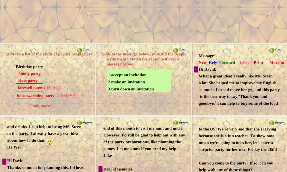 八年级英语上册 Unit 9 Can you come to my party Section B 2a-4课件 (新版)人教新目标版 课件