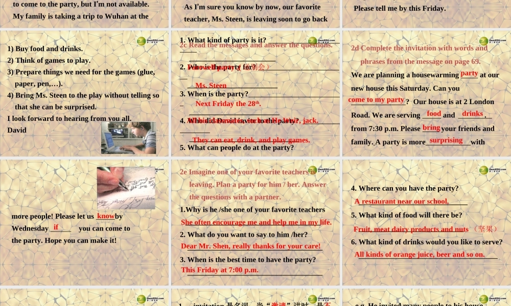 八年级英语上册 Unit 9 Can you come to my party Section B 2a-4课件 (新版)人教新目标版 课件