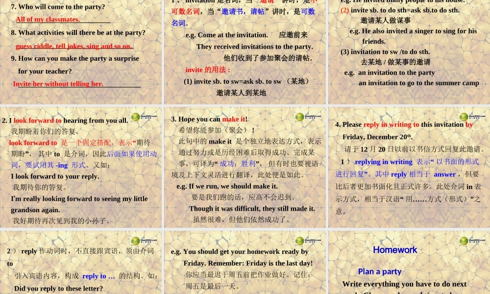 八年级英语上册 Unit 9 Can you come to my party Section B 2a-4课件 (新版)人教新目标版 课件