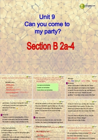 八年级英语上册 Unit 9 Can you come to my party Section B 2a-4课件 (新版)人教新目标版 课件