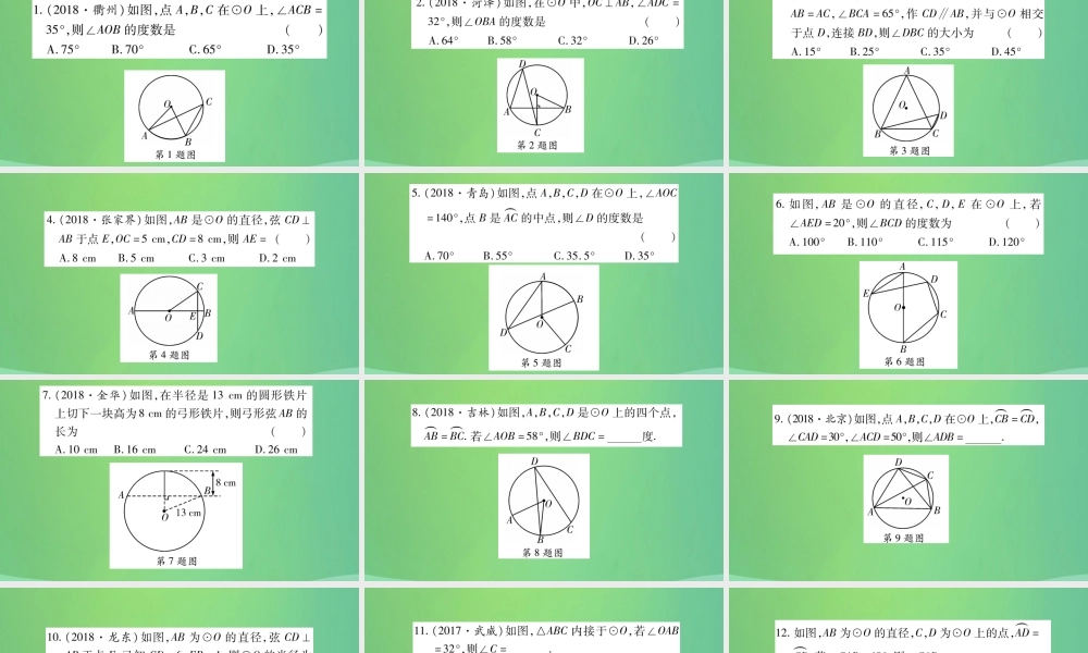 中考数学复习 第一轮 考点系统复习 第六章 圆 第一节 圆的有关性质(精练)课件