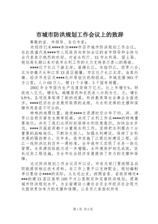 市城市防洪规划工作会议上的致辞