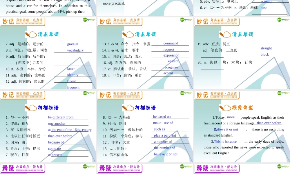 广东省高三英语 M1 Unit 2 English around the world复习课件 新人教版 课件