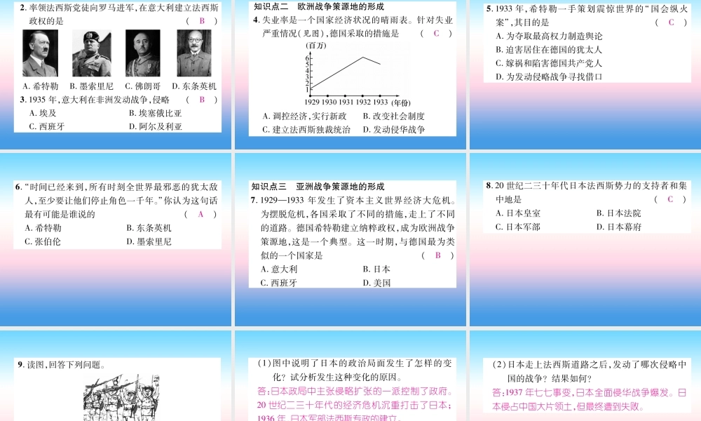 九年级历史下册 第4单元 经济大危机和第二次世界大战 第14课 法西斯国家的侵略扩张自主学习课件 新人教版 课件