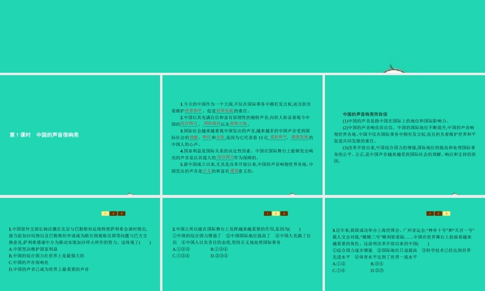 九年级政治全册 第一单元 世界大舞台 第2课 中国的声音 第1框 中国的声音很响亮课件 人民版 课件