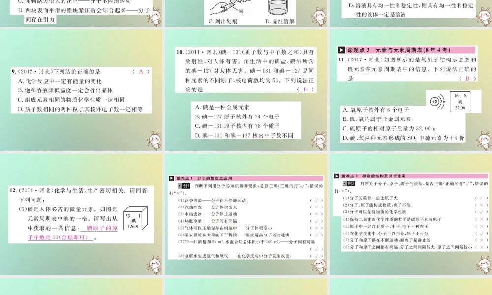 中考化学复习 主题二 物质构成的奥秘 第10讲 构成物质的微粒 元素课件