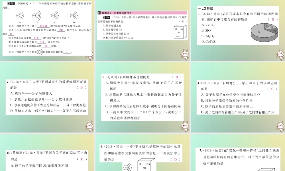 中考化学复习 主题二 物质构成的奥秘 第10讲 构成物质的微粒 元素课件