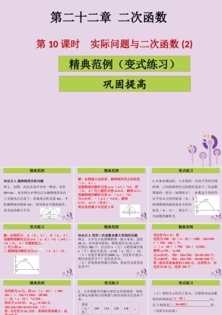 九年级数学上册 第二十二章 二次函数 第10课时 实际问题与二次函数(2)(课堂导练)习题课件 (新版)新人教版 课件
