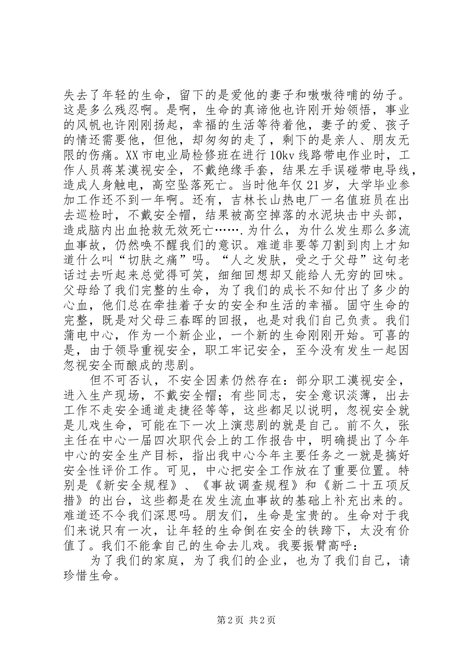 珍惜生命的电力安全演讲稿_第2页