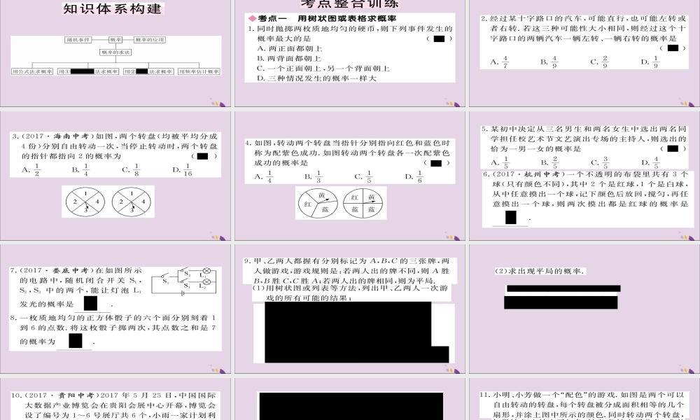 九年级数学上册 第三章 概率的进一步认识本章小结与复习习题课件 (新版)北师大版 课件