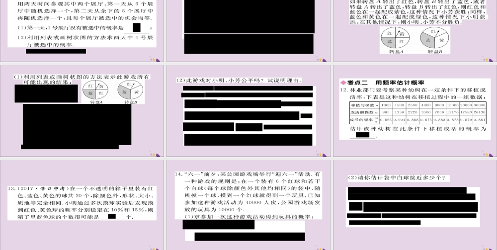 九年级数学上册 第三章 概率的进一步认识本章小结与复习习题课件 (新版)北师大版 课件