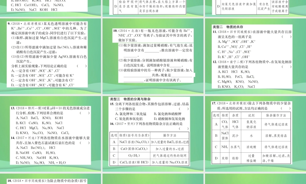 中考化学总复习 滚动小专题(六)物质的检验、鉴别、共存与除杂课件