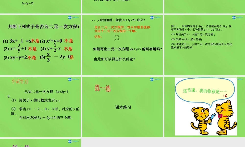 春七年级数学下册 10.1 二元一次方程课件2(新版)苏科版 课件