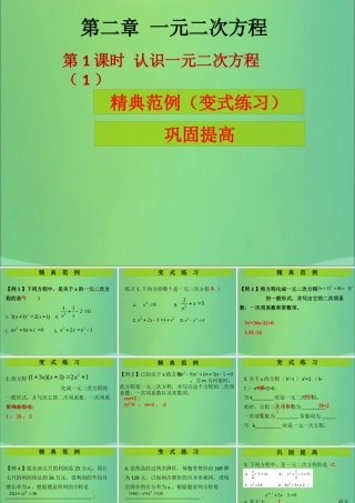 九年级数学上册 第2章 一元二次方程 第1课时 认识一元二次方程(1)(课堂导练)习题课件 (新版)北师大版 课件