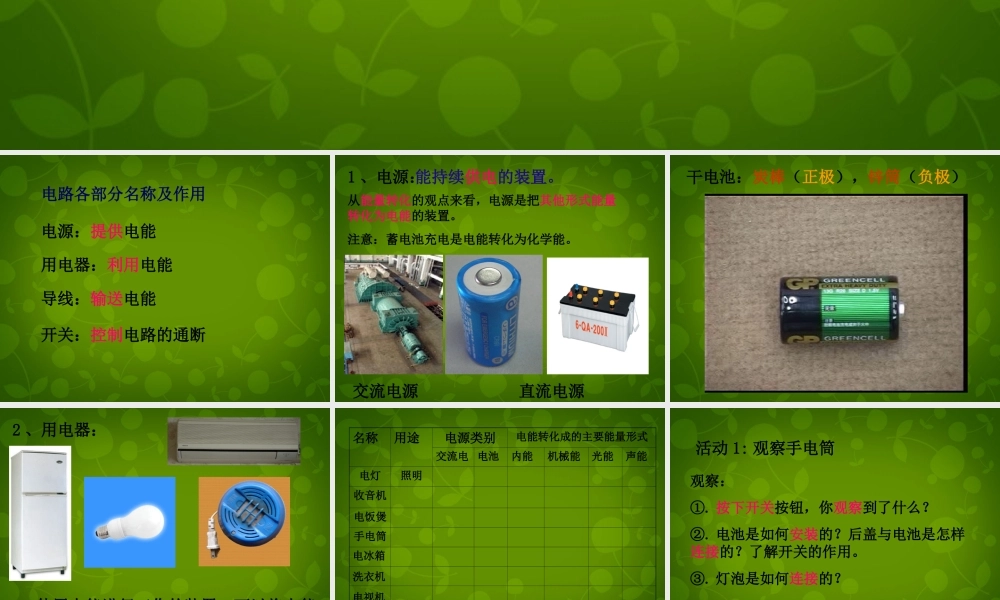 九年级物理上册 131 初识家用电器和电路课件 (新版)苏科版 课件