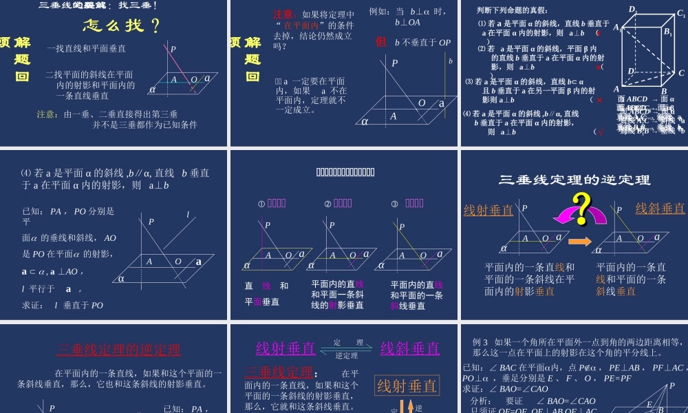 三垂线定理及其逆定理 江苏省高二数学立体几何直线与平面单元全部系列课件 人教版 江苏省高二数学立体几何直线与平面单元全部系列课件 人教版