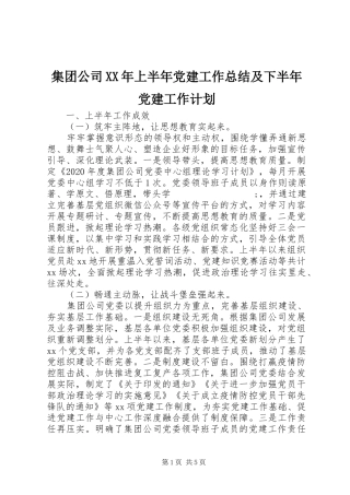 集团公司XX年上半年党建工作总结及下半年党建工作计划