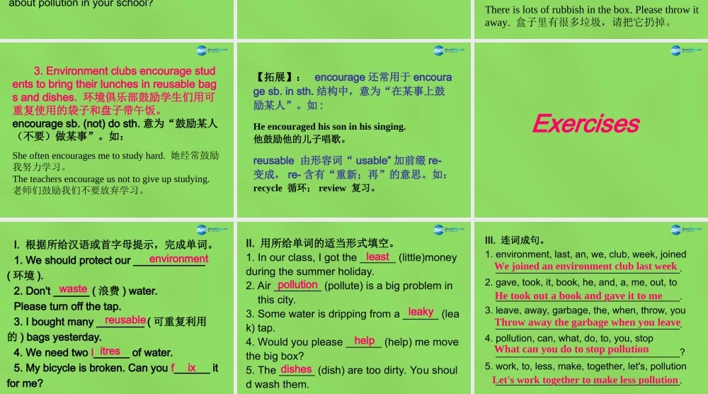 八年级英语下册 Unit 8 Lesson 44 Environment Clubs课件 (新版)冀教版 课件