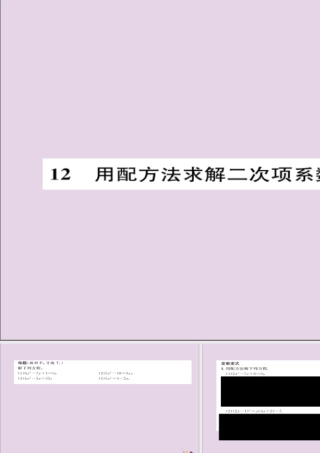 九年级数学上册 第二章 一元二次方程 用配方法求解二次项系数不为 1 的一元二次方程(练习手册)课件 (新版)北师大版 课件