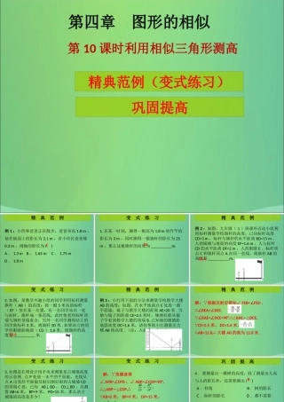 九年级数学上册 第4章 图形的相似 第10课时 利用相似三角形测高(课堂导练)习题课件 (新版)北师大版 课件
