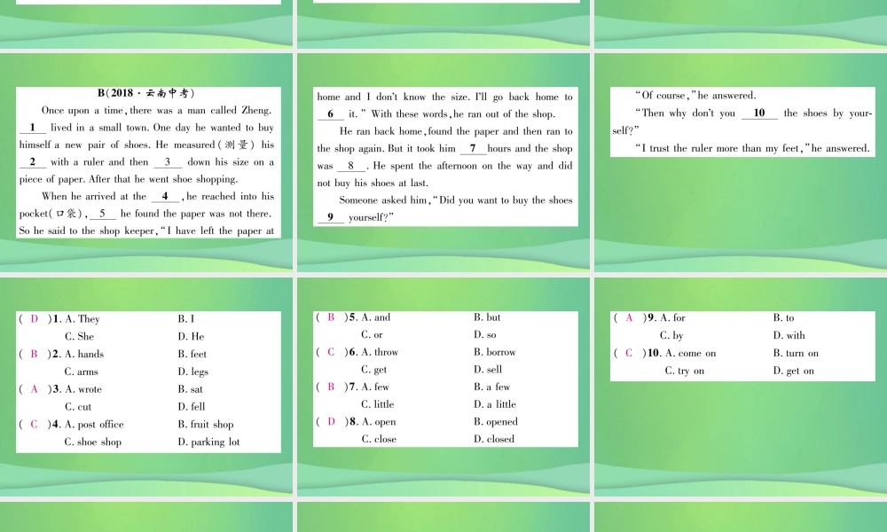九年级英语全册 专题训练 专题5 完形填空课件 (新版)人教新目标版 课件