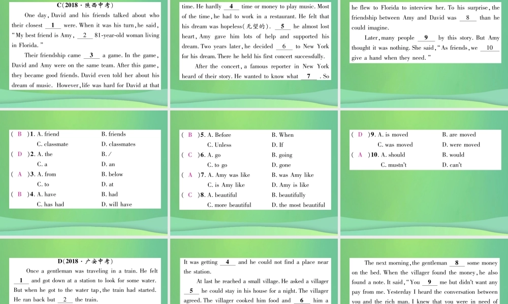 九年级英语全册 专题训练 专题5 完形填空课件 (新版)人教新目标版 课件