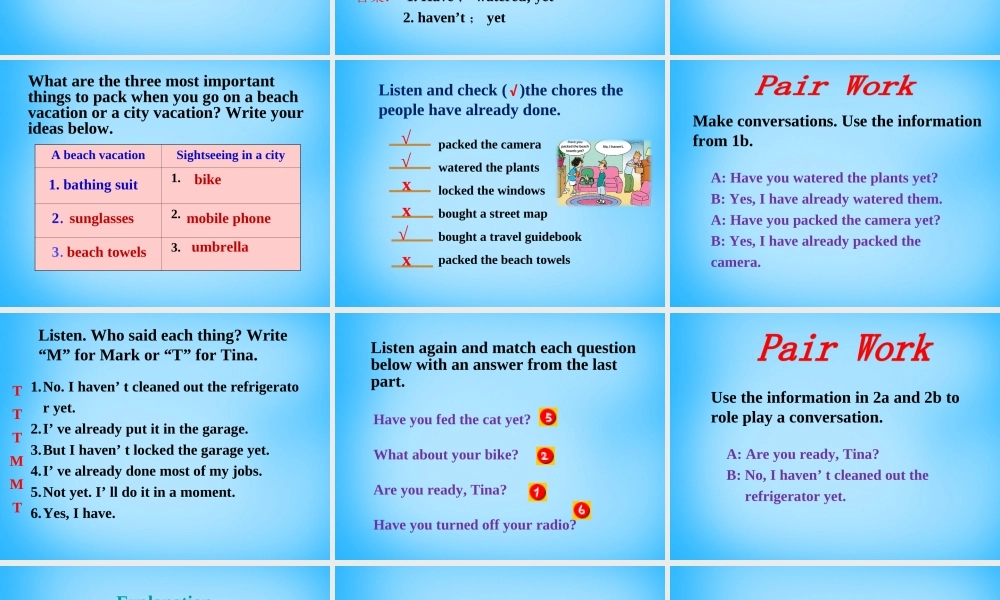 九年级英语全册 Unit 14 Have you packed yet Section A课件 人教新目标版 课件