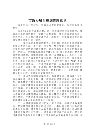 市政办城乡规划管理意见