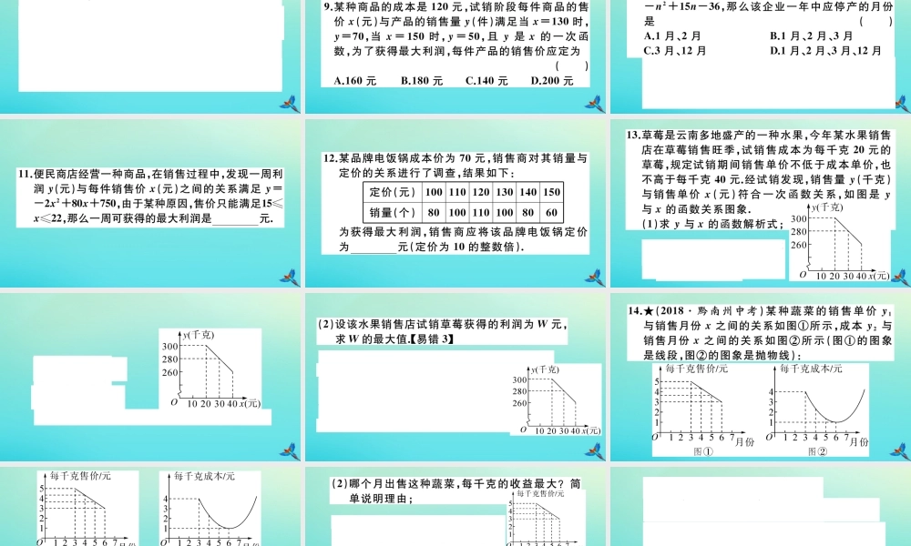 九年级数学上册 第22章 二次函数 223 实际问题与二次函数 第2课时 商品利润最大问题作业课件 (新版)新人教版 课件