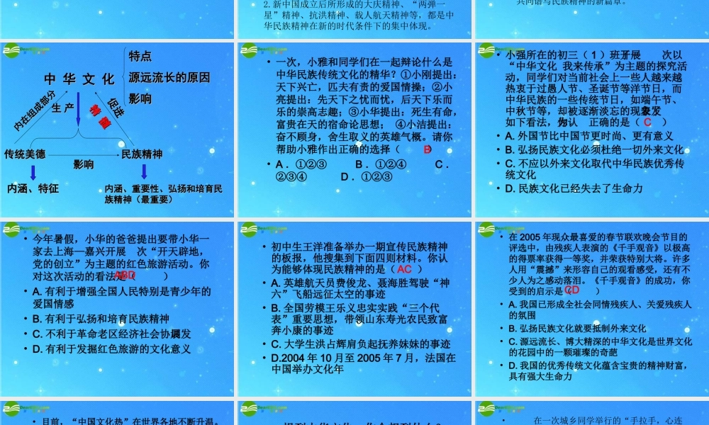 九年级政治 第二单元(中华文化与民族精神)课件 人教新课标版 课件