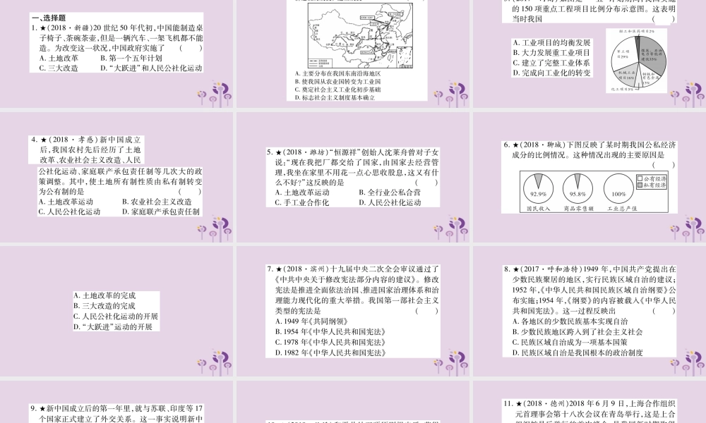 中考历史复习 第一篇 教材系统复习 第3板块 中国现代史 第2单元 向社会主义社会过渡(习题)课件