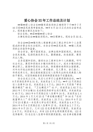 爱心协会XX年工作总结及计划