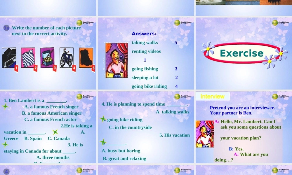 八年级英语上册(Unit 3 What are you doing for vacation Section B-P4 人教新目标版 课件