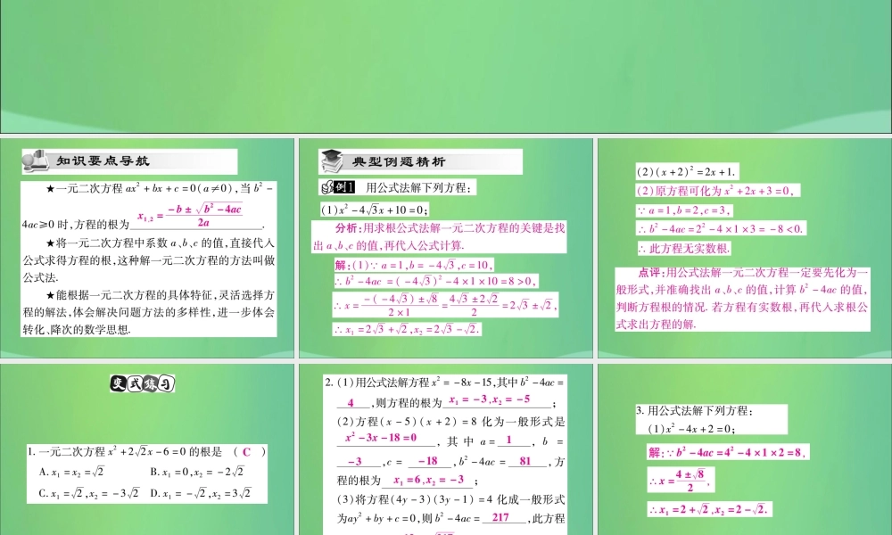 九年级数学上册 第22章 一元二次方程 222 一元二次方程的解法 2223 公式法课件 (新版)华东师大版 课件