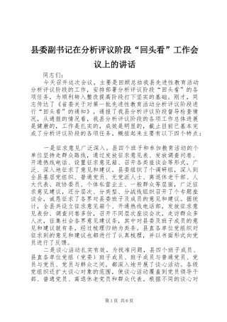 县委副书记在分析评议阶段“回头看”工作会议上的讲话